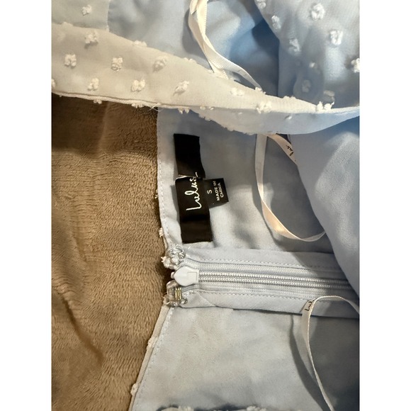 NWOT Lulus Size Small Bimini Periwinkle Blue Swiss Dot Tie-Strap Midi Dress - Picture 8 of 9